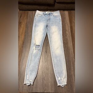 Sky Blue Ripped Skinny Jeans for Women